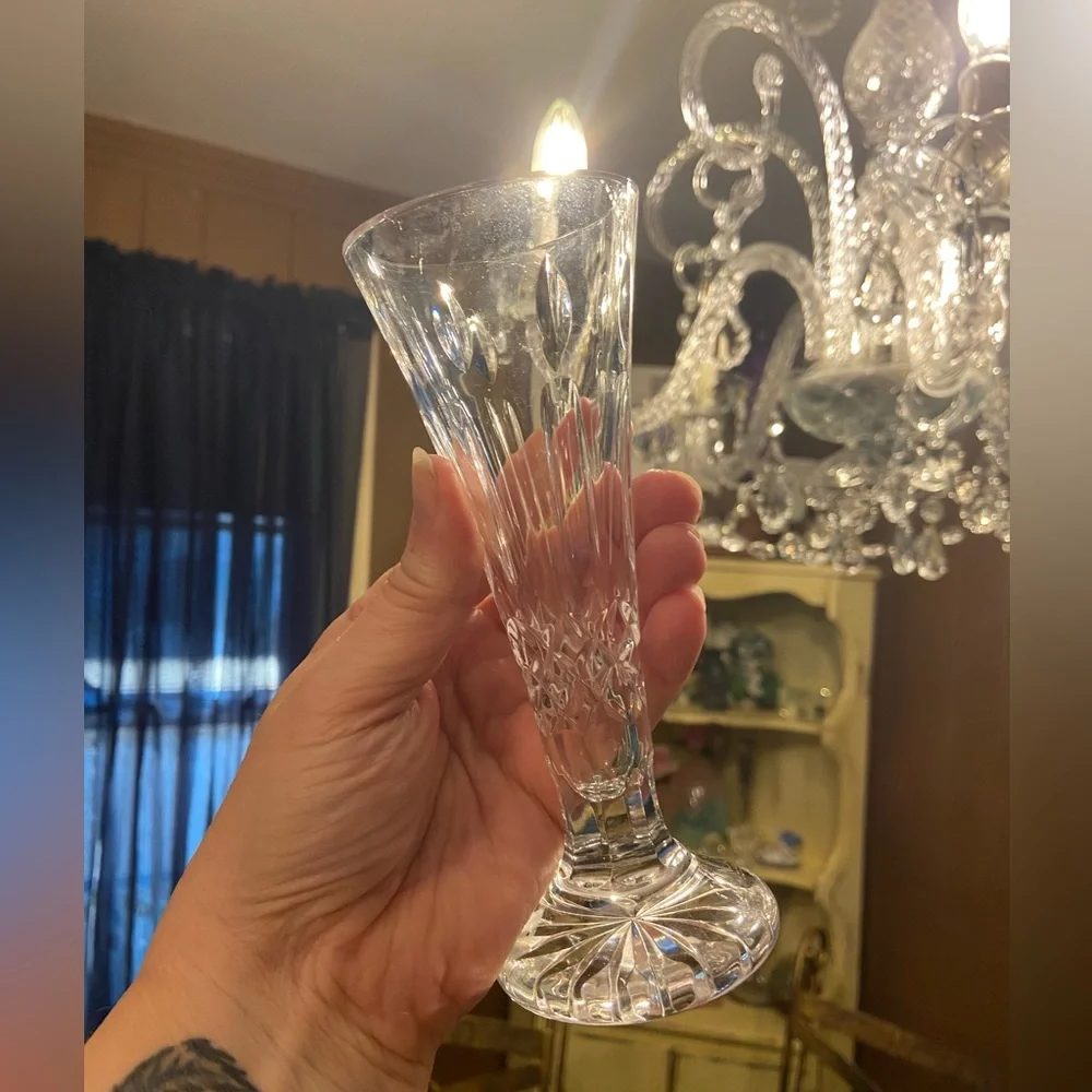 Waterford Vintage Happy Birthday Cut Crystal Bud Vase CHIPPED